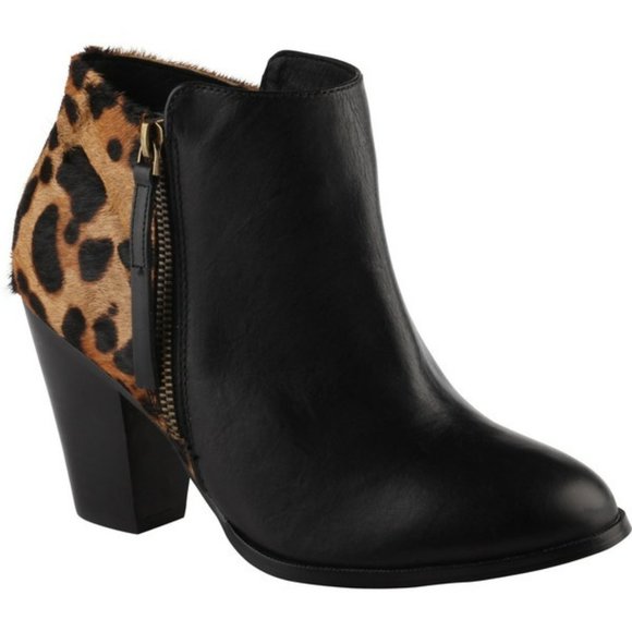 Aldo  Cedrina Leopard Print Black Leather/pony hair  Ankle Boots Sz 5 - Picture 1 of 11
